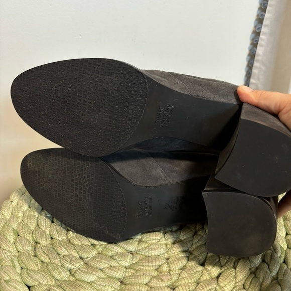 Stuart Weitzman Shorty Slate Gray Suede Block Heel Ankle Boots - Picture 11 of 11